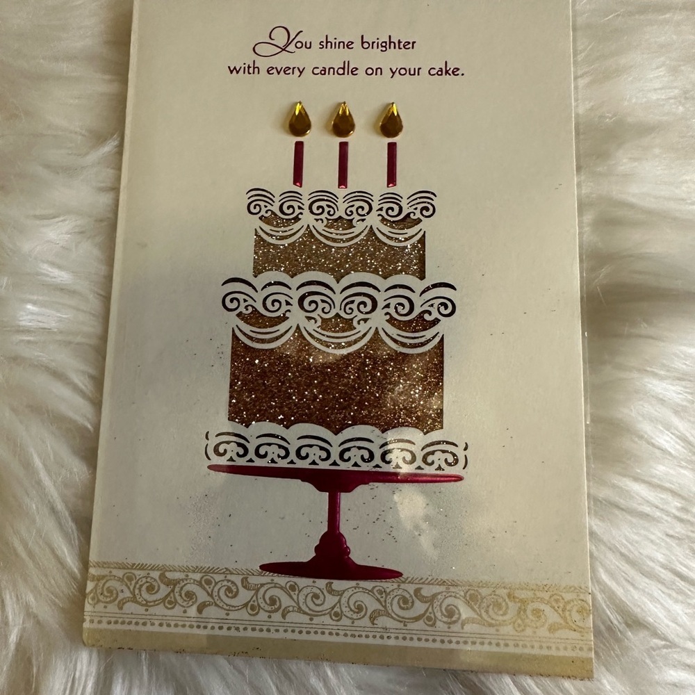 🩵5/$8 Elegant Gold and Red Cake Design Card